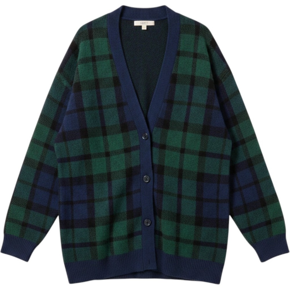 Loft Womens‎ Green Blue Plaid Longline Cardigan Sweater Size Large Button Front